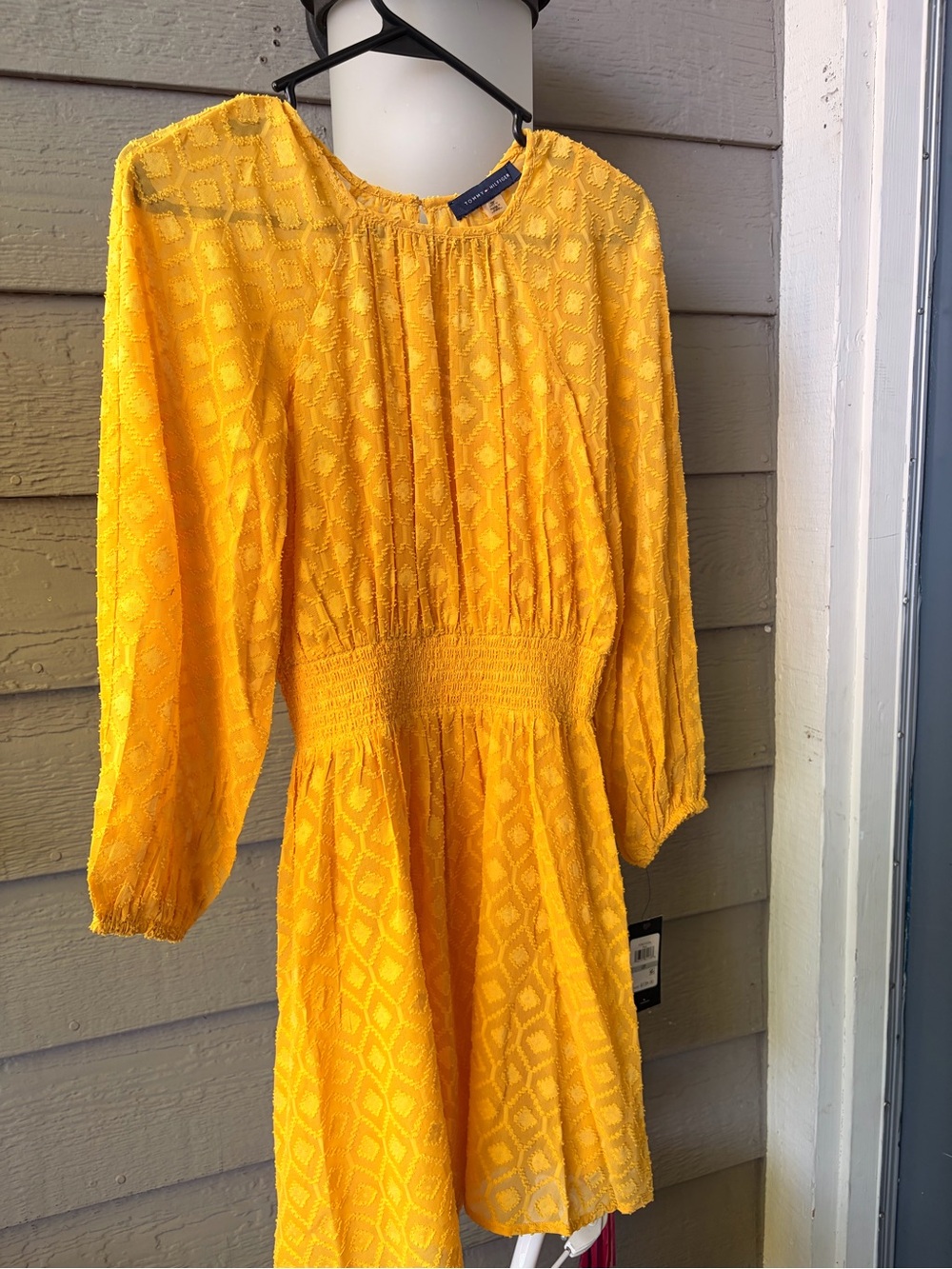 Tommy Hilfiger Girls' Bright Yellow Textured Long-Sleeve Dress